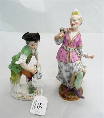 Lot 55 - A Meissen porcelain figure of a dancer (a.f.) and a similar figure of a gardener