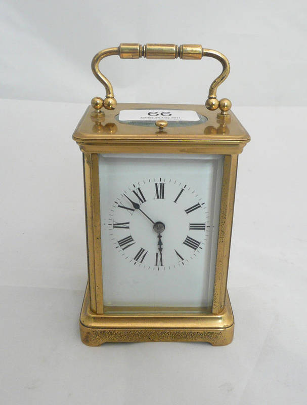 Lot 66 - A 19th century two train alarm carriage clock