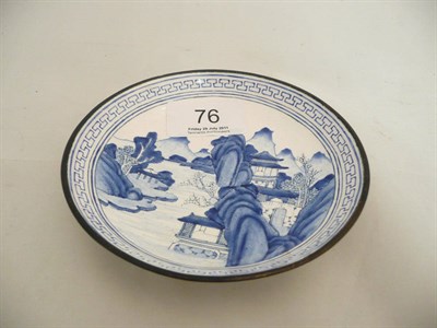 Lot 76 - A Canton blue and white enamel dish, probably 19th century