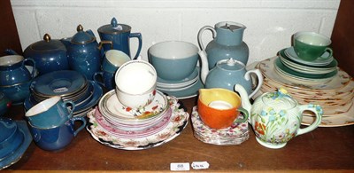 Lot 88 - A shelf of Carlton Ware blue and green iridescent tea wares, a Beswick teapot etc