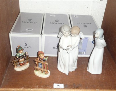 Lot 93 - Three boxes Lladro figures, Nao group, Spanish figure and two Hummel figures