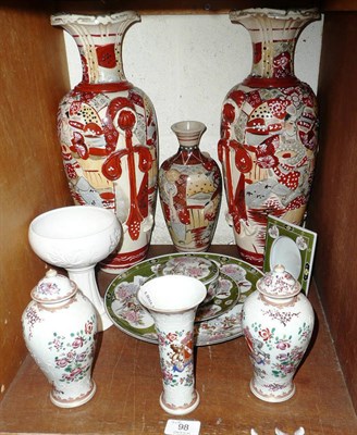 Lot 98 - A pair of Samson of Paris vases and covers and a spill vase in the Chinese armorial style, a...