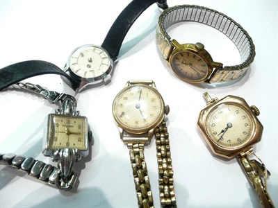 Lot 124 - Two lady's 9ct gold wristwatches and three other lady's wristwatches