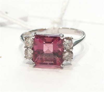 Lot 152 - A 14ct white gold pink tourmaline and diamond ring