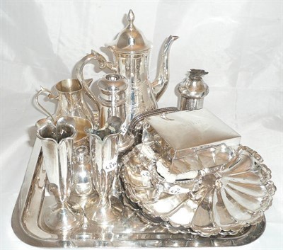 Lot 170 - Silver cigarette case, silver Eton cup (a.f.), silver scent ball, two silver vases and a...