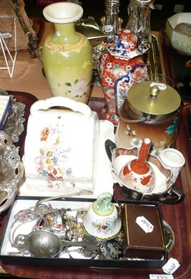 Lot 173 - A quantity of costume jewellery, a Victorian cheese dish and cover, Satsuma vase, glass biscuit...