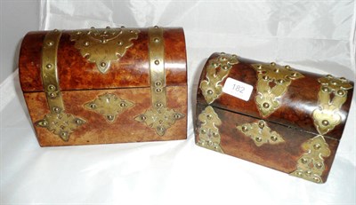 Lot 182 - A Victorian brass bound walnut stationery casket and a similar tea caddy