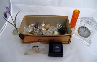 Lot 207 - Quantity of Swarovski crystal, Waterford crystal clock, Whitefriars glass vase etc