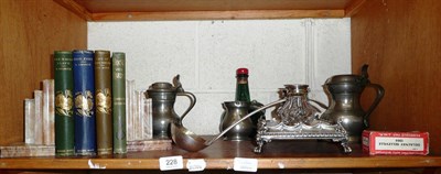 Lot 228 - A silver plated inkstand on ball and claw feet, three pewter tankards, pair of alabaster...