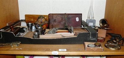 Lot 229 - Quantity of collectables including scales, aeroplane paperweight, compass, sugar cutters etc