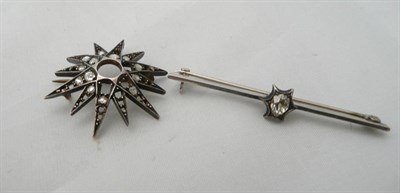 Lot 243 - A diamond-set bar brooch and a diamond-set star brooch (a.f.)