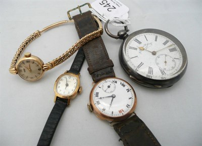 Lot 245 - A lady's wristwatch stamped to the case '375', a gents wristwatch stamped '375', lady's...