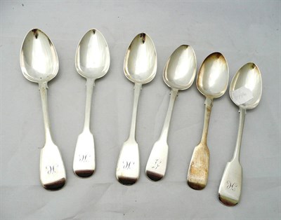 Lot 271 - A composite set of six silver dessert spoons, 7oz