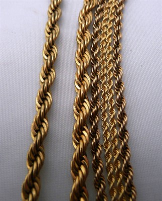 Lot 276 - A 9ct gold rope chain, a snapped rope chain stamped '18K' on the clasp and a non-gold chain