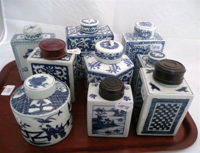 Lot 286 - Four 19th/early 20th Chinese porcelain blue and white tea canisters and five more modern...