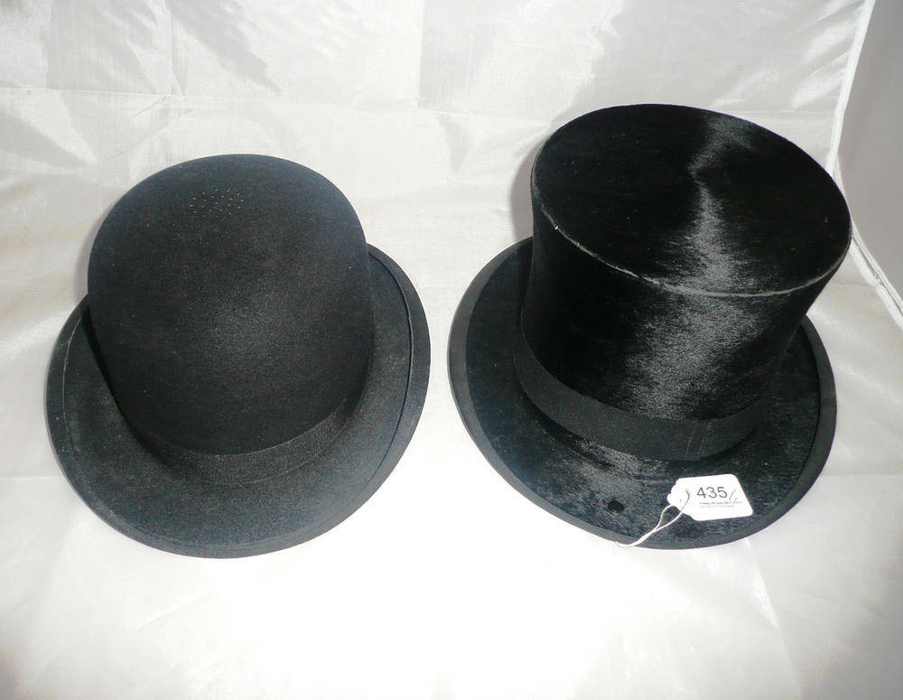 Lot 435 - A black silk top hat from Lincoln Bennett and Co., Old Bond Street London and a bowler hat (new)
