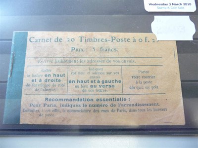 Lot 94 - France. 1920 5f booklet (no advertising) with seven adhesives removed SG DSB16