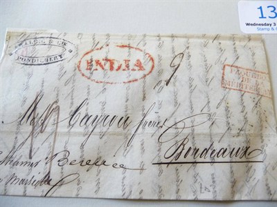 Lot 132 - India. 19 January 1841 entire from Pondicherry to Bordeaux, endorsed 'Per steamer Bernice via...