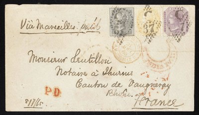 Lot 134 - India. July 1865 cover from Manuntoddy to France, endorsed 'Via Marseilles', franked by India...