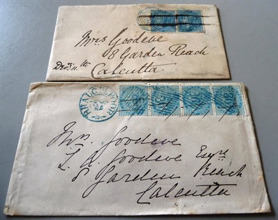 Lot 135 - India. 1872-1873 Two covers to same addressee in Calcutta, each with the scarce blue cancels....