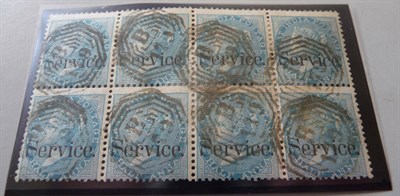 Lot 137 - India. Used in Burma. 1866 1/2a  overprinted Service, used block of eight. Wmk Elephants Head. Type