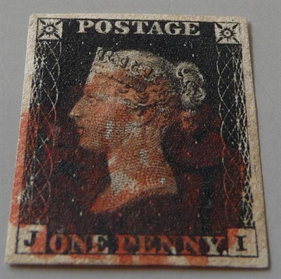 Lot 187 - Great Britain. 1840 1d black J-I. Four margins, used with red Maltese cross