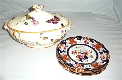 Lot 7 - Wedgwood soup tureen (Birds and Butterflies) and four ironstone plates