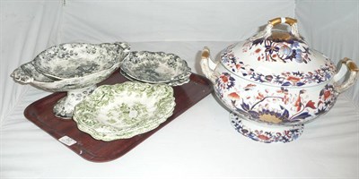 Lot 12 - Spode ironstone tureen, black and white and green and white dessert ware