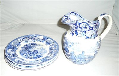 Lot 17 - Worcester blue and white jug and five blue and white plates