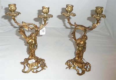 Lot 33 - A pair of gilt metal two branch figural candelabra