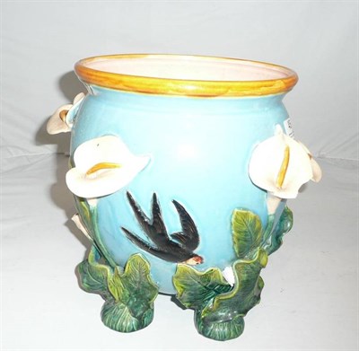 Lot 45 - Majolica jardiniere applied and moulded with lilies (a.f.)