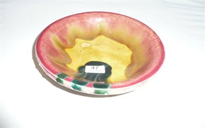 Lot 47 - A Linthorpe pottery bowl, shape no 451 designed by Christopher Dresser, red, turquoise and...