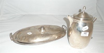 Lot 48 - 19th century silver coffee pot (a.f.) and an 18th century silver entree dish and cover (a.f.)...