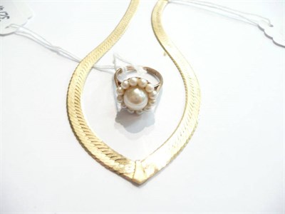 Lot 81 - A 9ct gold necklace and a cultured pearl ring
