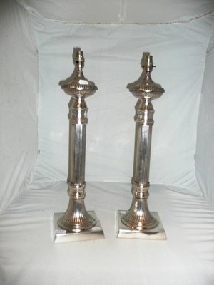 Lot 112 - Pair of silver plated lamp bases