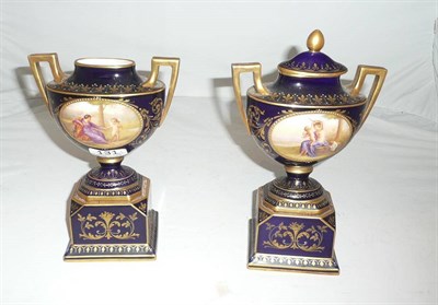 Lot 131 - Pair of Vienna vases and covers (a.f.)