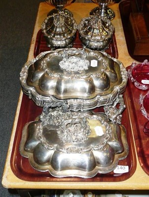 Lot 140 - Four plated vegetable tureens, three covers and two matching sauce tureens