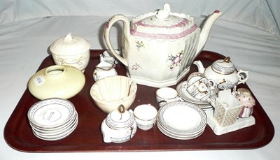 Lot 164 - A Newhall teapot and cover and a doll's tea service, creamware sucrier and associated cover, a...