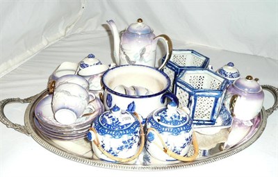 Lot 175 - A silver plated tray, a Japanese tea set and a quantity of blue and white china including...