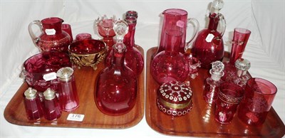 Lot 176 - A quantity of Cranberry glass, including a pair of silver mounted specimen vases, a silver...