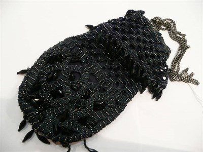 Lot 195 - A jet beadwork and cut steel bag, circa 1830