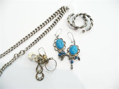 Lot 209 - A silver albert, paste earrings, hoop earrings, a ring, etc