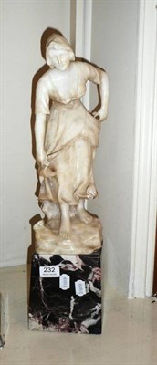 Lot 232 - A carved alabaster figure of a Dutch girl on a marble plinth base, signed E.Bech