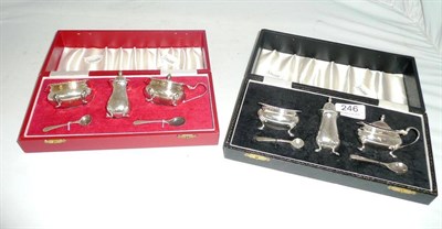 Lot 246 - Two cased silver condiment sets