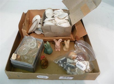 Lot 247 - A doll's tea and dinner service, a doll's moulded glass service, doll's house food, animals, etc