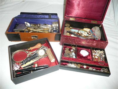 Lot 251 - Three boxes of jewellery, silver, pens, etc