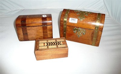 Lot 261 - Two oak caddies and a cribbage board