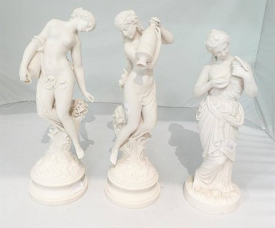 Lot 282 - A pair of Robinson and Leadbeater Parian figures of classical water carriers and a Parian figure of