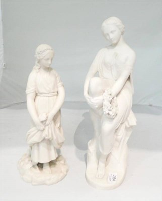 Lot 284 - A Minton Parian figure of Lalage, seated with a garland of flowers and a Royal Worcester Parian...