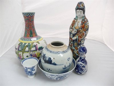 Lot 298 - Three Oriental vases, a bowl, a tumbler cup and a figure (6)